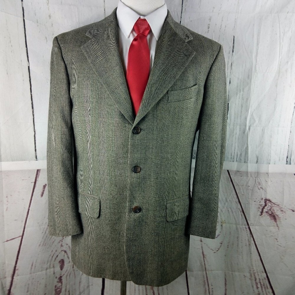 Nigel's By Nathan David Mark Shale 42R Olive Gray Plaid Suit Blazer Spor…